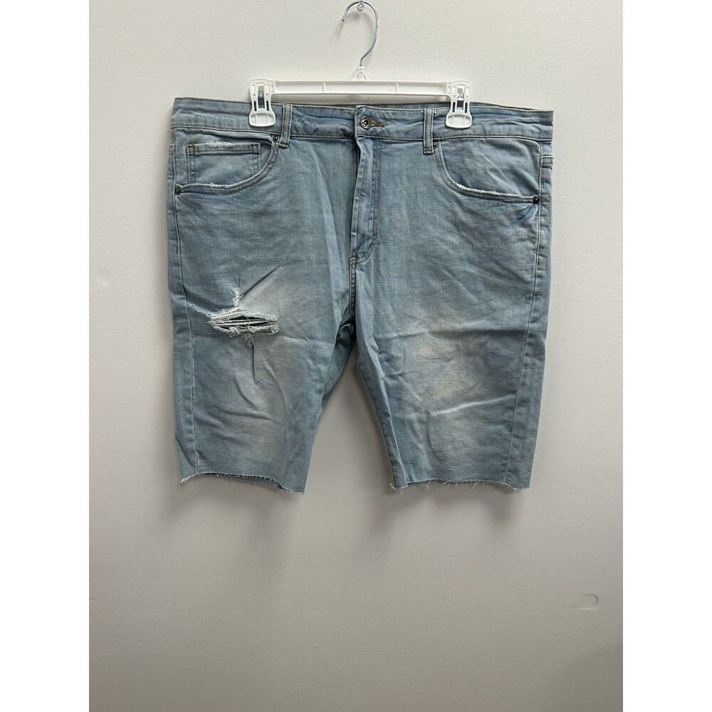 Fashion Nova Denim Jean Shorts Men's 38 Blue Light Wash Distressed Casual